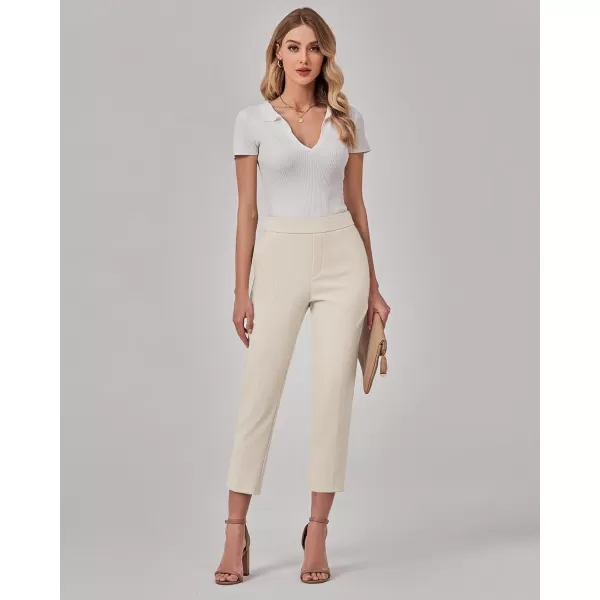 GRAPENT Capri Pants for Women High Waisted Pull On Dress Pants Slim Straight Leg Stretchy Waist Capris Trousers PantsParchment