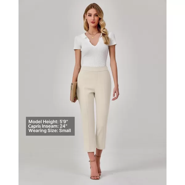 GRAPENT Capri Pants for Women High Waisted Pull On Dress Pants Slim Straight Leg Stretchy Waist Capris Trousers PantsParchment