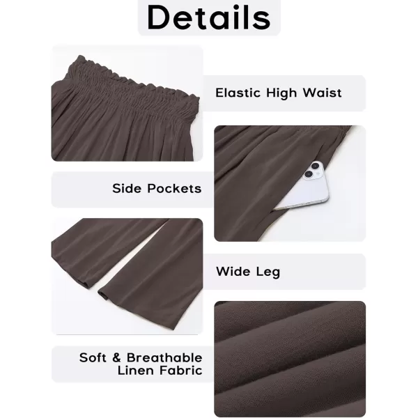 GRAPENT Capri Pants for Women High Waisted Wide Leg Linen Palazzo Trousers Pull On Elastic Smock Waist Loose Flowy PantsCoffee Brown