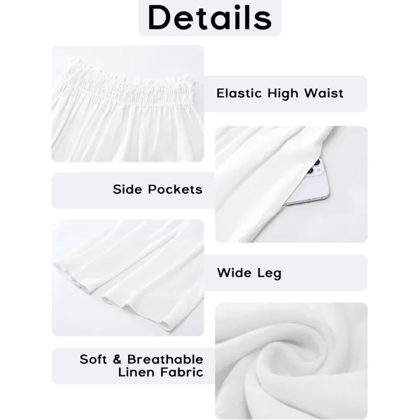 GRAPENT Capri Pants for Women High Waisted Wide Leg Linen Palazzo Trousers Pull On Elastic Smock Waist Loose Flowy PantsOffwhite