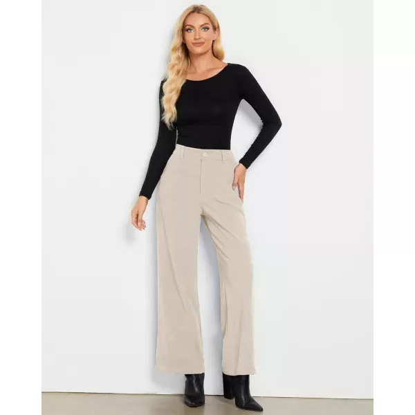 GRAPENT Corduroy Wide Leg Pants Woman High Waisted Fall Business Casual Elastic Waist Loose Trendy Trousers with PocketsBeige