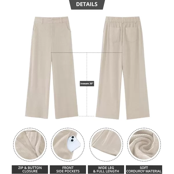 GRAPENT Corduroy Wide Leg Pants Woman High Waisted Fall Business Casual Elastic Waist Loose Trendy Trousers with PocketsBeige