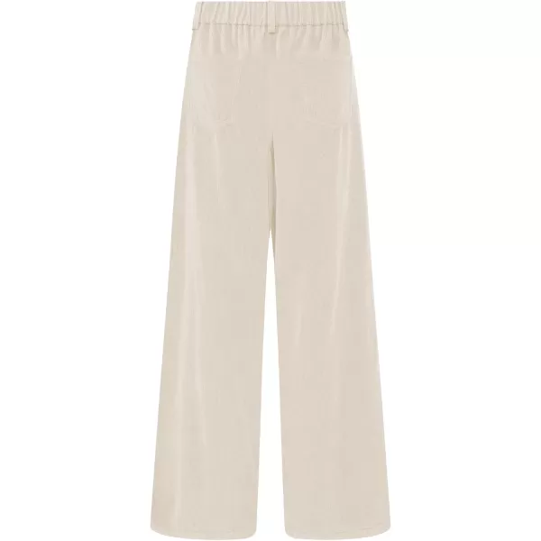 GRAPENT Corduroy Wide Leg Pants Woman High Waisted Fall Business Casual Elastic Waist Loose Trendy Trousers with PocketsBeige
