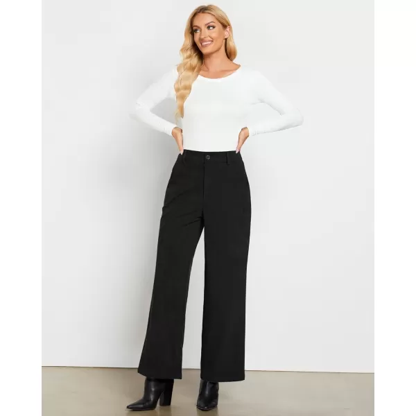 GRAPENT Corduroy Wide Leg Pants Woman High Waisted Fall Business Casual Elastic Waist Loose Trendy Trousers with PocketsBlack