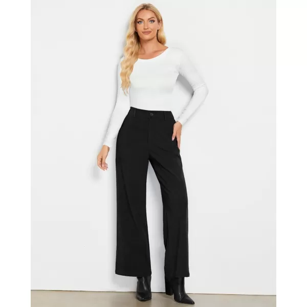GRAPENT Corduroy Wide Leg Pants Woman High Waisted Fall Business Casual Elastic Waist Loose Trendy Trousers with PocketsBlack