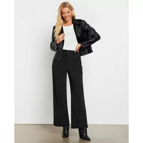 GRAPENT Corduroy Wide Leg Pants Woman High Waisted Fall Business Casual Elastic Waist Loose Trendy Trousers with PocketsBlack