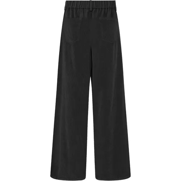 GRAPENT Corduroy Wide Leg Pants Woman High Waisted Fall Business Casual Elastic Waist Loose Trendy Trousers with PocketsBlack