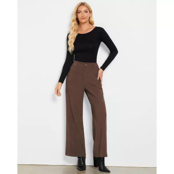 GRAPENT Corduroy Wide Leg Pants Woman High Waisted Fall Business Casual Elastic Waist Loose Trendy Trousers with PocketsBrown