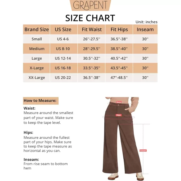 GRAPENT Corduroy Wide Leg Pants Woman High Waisted Fall Business Casual Elastic Waist Loose Trendy Trousers with PocketsBrown