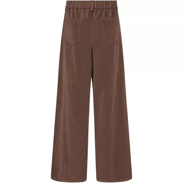 GRAPENT Corduroy Wide Leg Pants Woman High Waisted Fall Business Casual Elastic Waist Loose Trendy Trousers with PocketsBrown