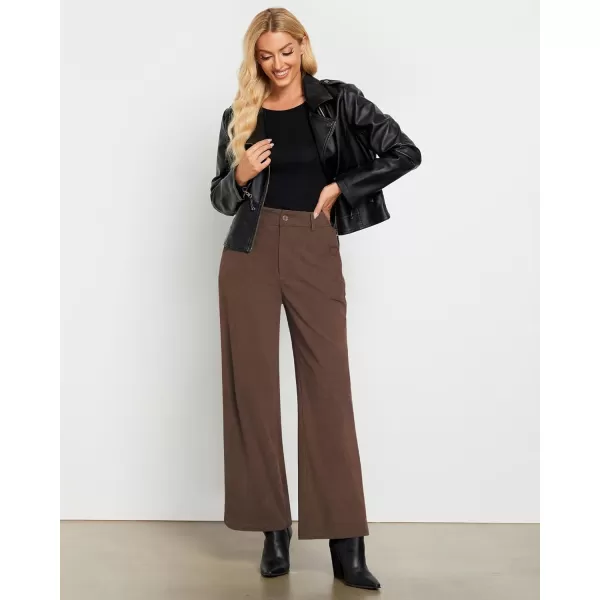GRAPENT Corduroy Wide Leg Pants Woman High Waisted Fall Business Casual Elastic Waist Loose Trendy Trousers with PocketsBrown
