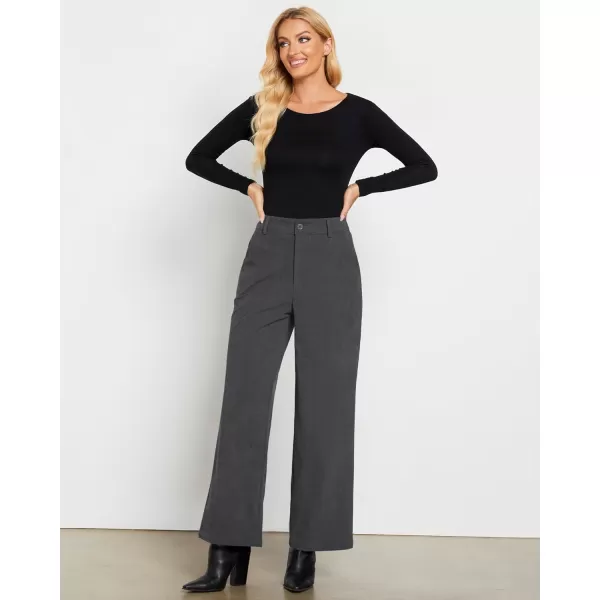 GRAPENT Corduroy Wide Leg Pants Woman High Waisted Fall Business Casual Elastic Waist Loose Trendy Trousers with PocketsDark Gray