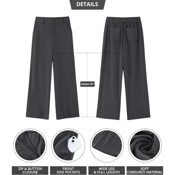 GRAPENT Corduroy Wide Leg Pants Woman High Waisted Fall Business Casual Elastic Waist Loose Trendy Trousers with PocketsDark Gray