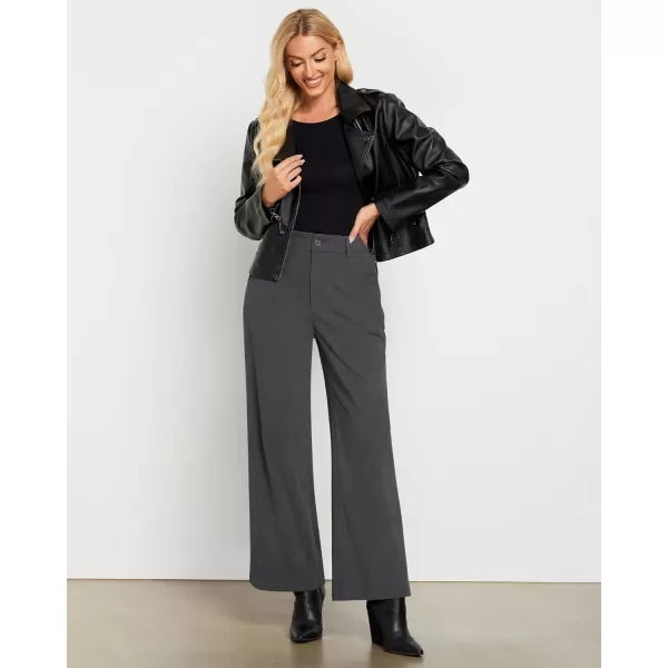 GRAPENT Corduroy Wide Leg Pants Woman High Waisted Fall Business Casual Elastic Waist Loose Trendy Trousers with PocketsDark Gray