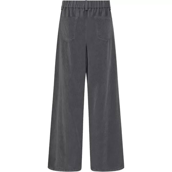 GRAPENT Corduroy Wide Leg Pants Woman High Waisted Fall Business Casual Elastic Waist Loose Trendy Trousers with PocketsDark Gray