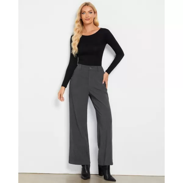 GRAPENT Corduroy Wide Leg Pants Woman High Waisted Fall Business Casual Elastic Waist Loose Trendy Trousers with PocketsDark Gray