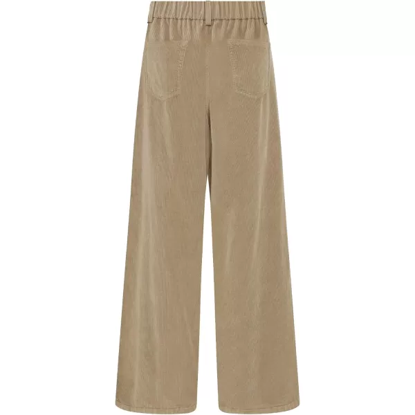 GRAPENT Corduroy Wide Leg Pants Woman High Waisted Fall Business Casual Elastic Waist Loose Trendy Trousers with PocketsKhaki