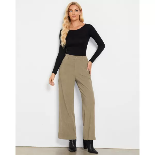 GRAPENT Corduroy Wide Leg Pants Woman High Waisted Fall Business Casual Elastic Waist Loose Trendy Trousers with PocketsKhaki