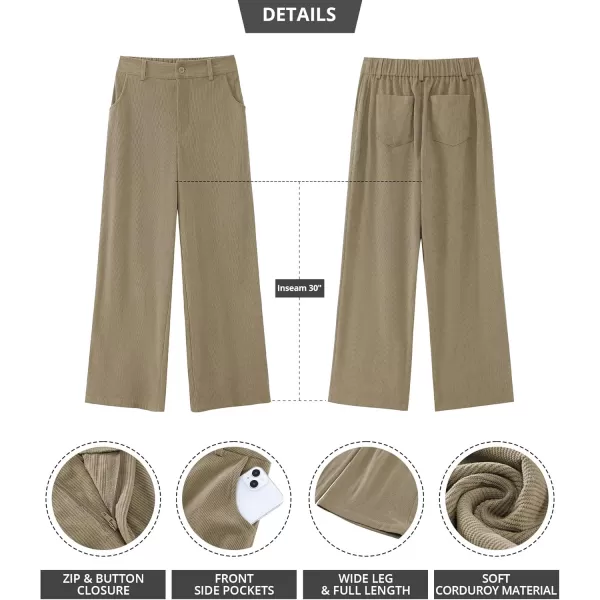 GRAPENT Corduroy Wide Leg Pants Woman High Waisted Fall Business Casual Elastic Waist Loose Trendy Trousers with PocketsKhaki