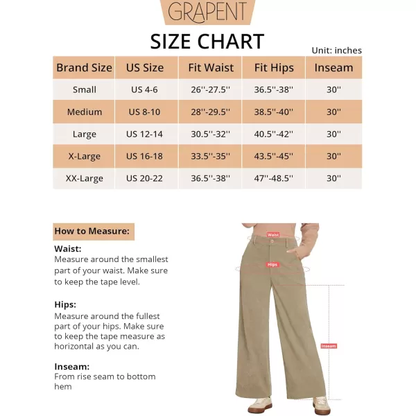 GRAPENT Corduroy Wide Leg Pants Woman High Waisted Fall Business Casual Elastic Waist Loose Trendy Trousers with PocketsKhaki