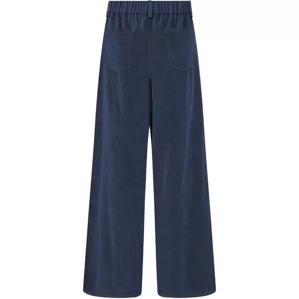 GRAPENT Corduroy Wide Leg Pants Woman High Waisted Fall Business Casual Elastic Waist Loose Trendy Trousers with PocketsNavy Blue