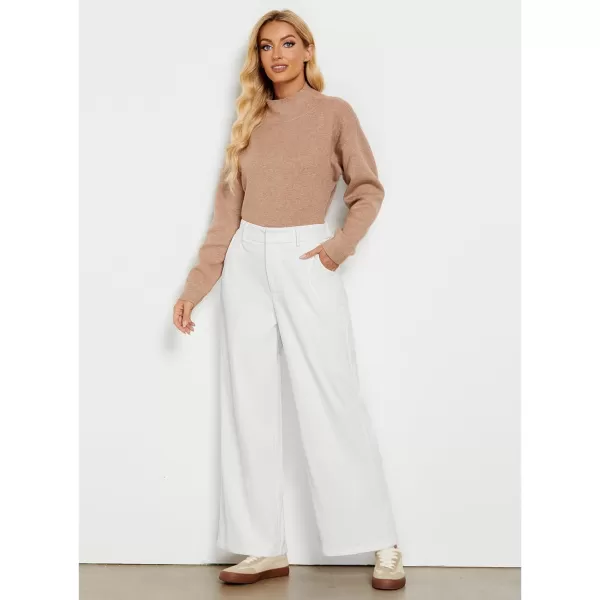 GRAPENT Corduroy Wide Leg Pants Woman High Waisted Fall Business Casual Elastic Waist Loose Trendy Trousers with PocketsWhite