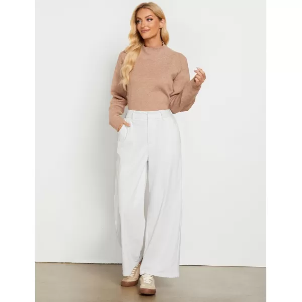 GRAPENT Corduroy Wide Leg Pants Woman High Waisted Fall Business Casual Elastic Waist Loose Trendy Trousers with PocketsWhite