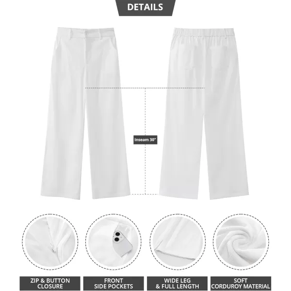 GRAPENT Corduroy Wide Leg Pants Woman High Waisted Fall Business Casual Elastic Waist Loose Trendy Trousers with PocketsWhite