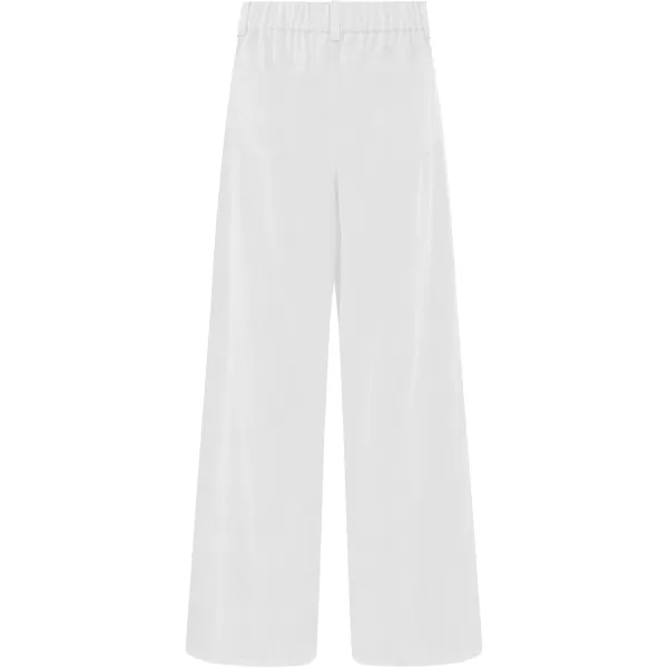 GRAPENT Corduroy Wide Leg Pants Woman High Waisted Fall Business Casual Elastic Waist Loose Trendy Trousers with PocketsWhite