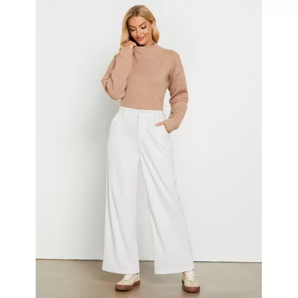 GRAPENT Corduroy Wide Leg Pants Woman High Waisted Fall Business Casual Elastic Waist Loose Trendy Trousers with PocketsWhite