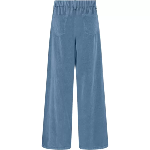 GRAPENT Corduroy Wide Leg Pants Woman High Waisted Fall Business Casual Elastic Waist Loose Trendy Trousers with PocketsWindward Blue