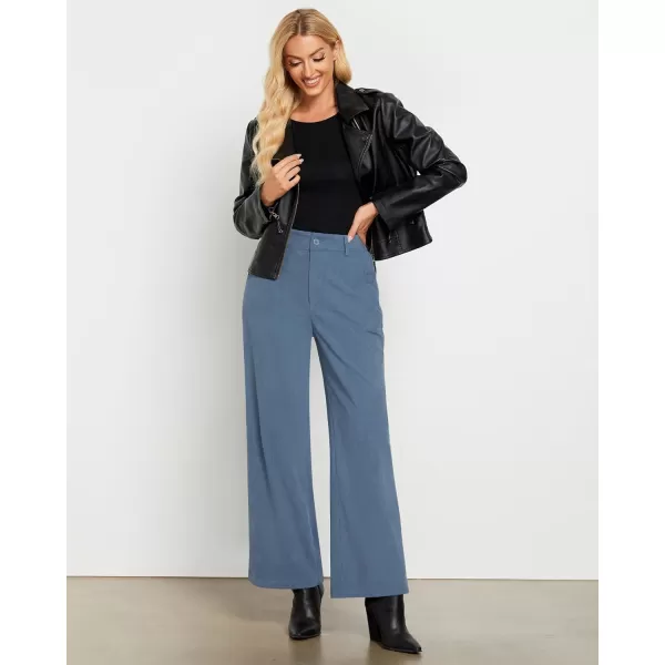 GRAPENT Corduroy Wide Leg Pants Woman High Waisted Fall Business Casual Elastic Waist Loose Trendy Trousers with PocketsWindward Blue