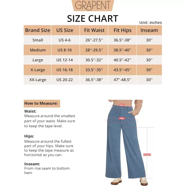 GRAPENT Corduroy Wide Leg Pants Woman High Waisted Fall Business Casual Elastic Waist Loose Trendy Trousers with PocketsWindward Blue