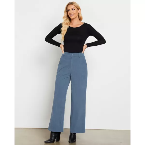 GRAPENT Corduroy Wide Leg Pants Woman High Waisted Fall Business Casual Elastic Waist Loose Trendy Trousers with PocketsWindward Blue