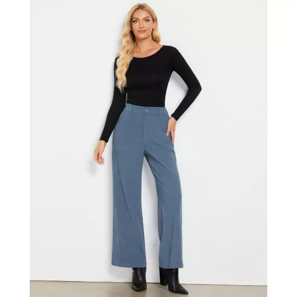 GRAPENT Corduroy Wide Leg Pants Woman High Waisted Fall Business Casual Elastic Waist Loose Trendy Trousers with PocketsWindward Blue
