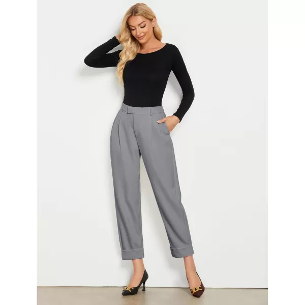 GRAPENT Cropped Pants for Women High Waisted Business Causal Pleated Elastic Waist Cuffed Hem Work Trousers Fall Dress PantsAsh Gray