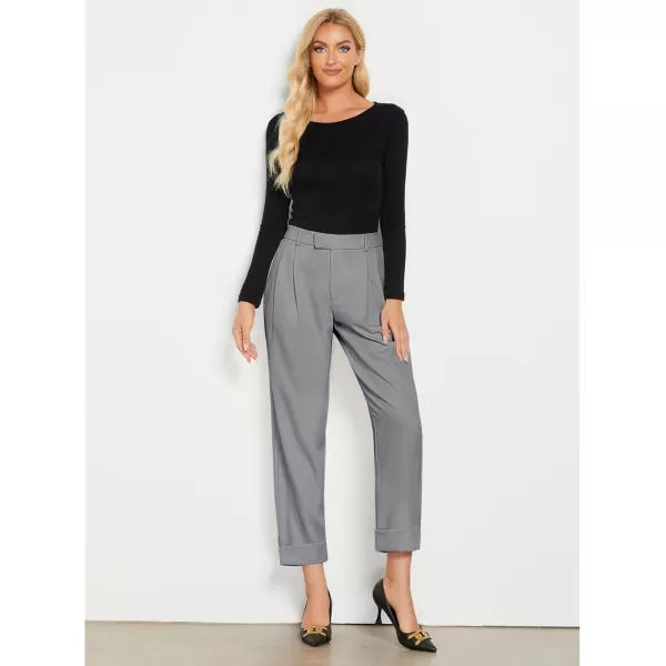 GRAPENT Cropped Pants for Women High Waisted Business Causal Pleated Elastic Waist Cuffed Hem Work Trousers Fall Dress PantsAsh Gray