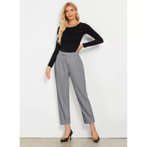 GRAPENT Cropped Pants for Women High Waisted Business Causal Pleated Elastic Waist Cuffed Hem Work Trousers Fall Dress PantsAsh Gray