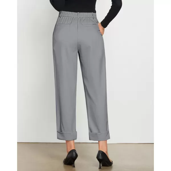 GRAPENT Cropped Pants for Women High Waisted Business Causal Pleated Elastic Waist Cuffed Hem Work Trousers Fall Dress PantsAsh Gray