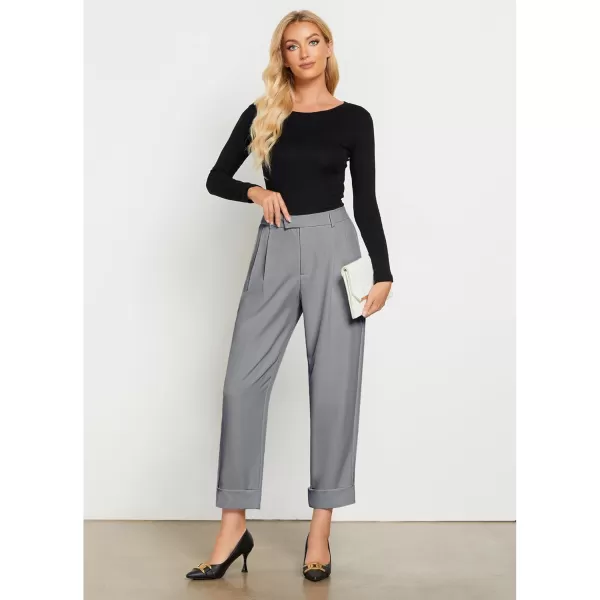 GRAPENT Cropped Pants for Women High Waisted Business Causal Pleated Elastic Waist Cuffed Hem Work Trousers Fall Dress PantsAsh Gray