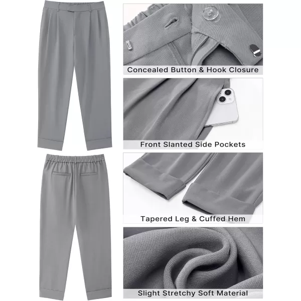 GRAPENT Cropped Pants for Women High Waisted Business Causal Pleated Elastic Waist Cuffed Hem Work Trousers Fall Dress PantsAsh Gray
