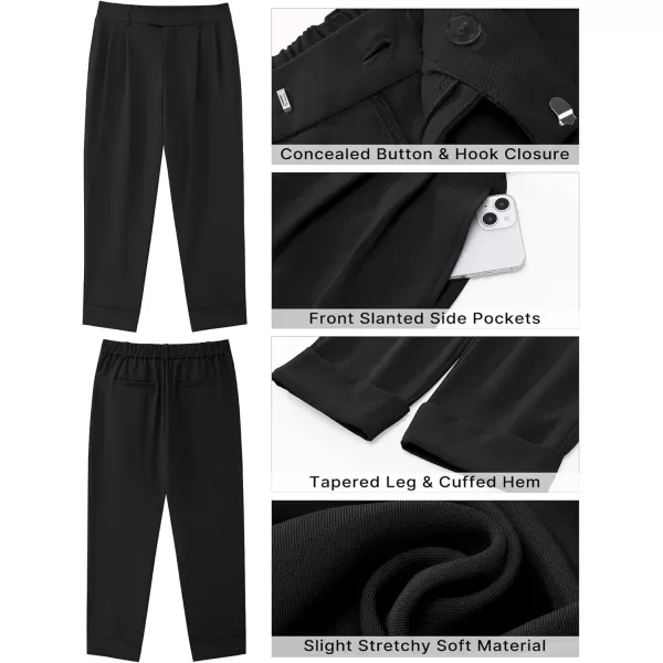 GRAPENT Cropped Pants for Women High Waisted Business Causal Pleated Elastic Waist Cuffed Hem Work Trousers Fall Dress PantsBlack