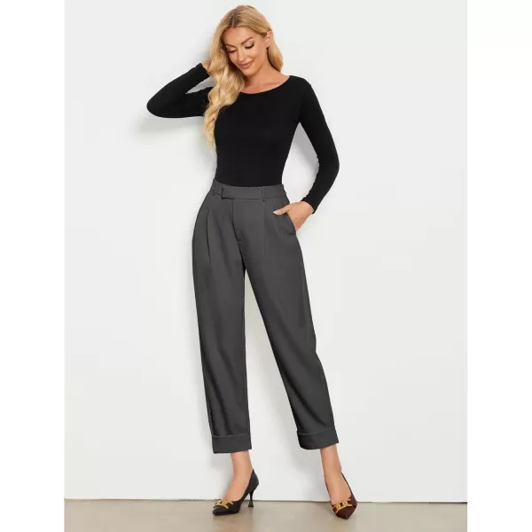 GRAPENT Cropped Pants for Women High Waisted Business Causal Pleated Elastic Waist Cuffed Hem Work Trousers Fall Dress PantsDark Gray