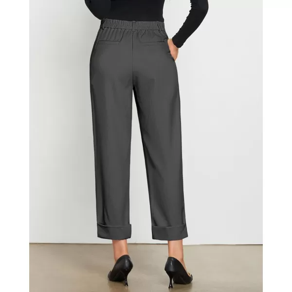 GRAPENT Cropped Pants for Women High Waisted Business Causal Pleated Elastic Waist Cuffed Hem Work Trousers Fall Dress PantsDark Gray
