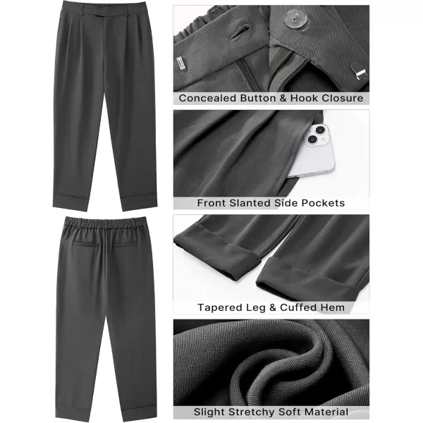 GRAPENT Cropped Pants for Women High Waisted Business Causal Pleated Elastic Waist Cuffed Hem Work Trousers Fall Dress PantsDark Gray
