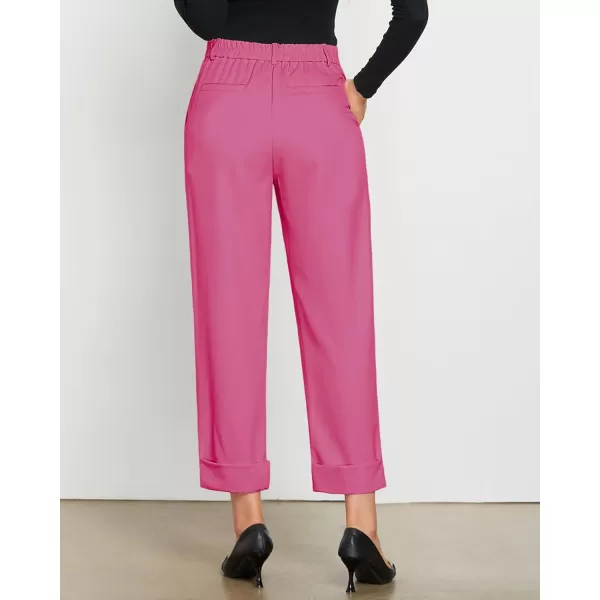 GRAPENT Cropped Pants for Women High Waisted Business Causal Pleated Elastic Waist Cuffed Hem Work Trousers Fall Dress PantsHot Pink