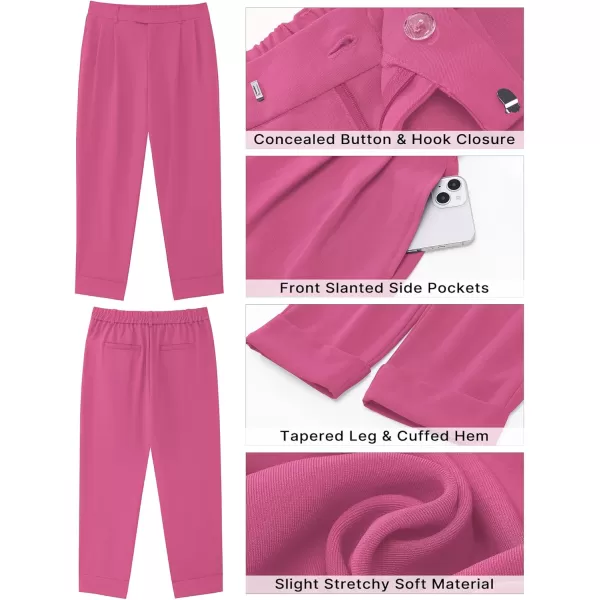 GRAPENT Cropped Pants for Women High Waisted Business Causal Pleated Elastic Waist Cuffed Hem Work Trousers Fall Dress PantsHot Pink