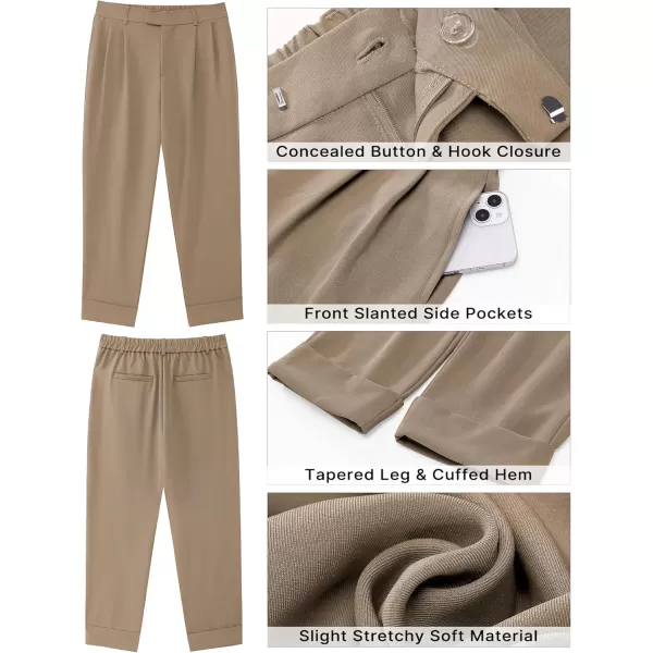 GRAPENT Cropped Pants for Women High Waisted Business Causal Pleated Elastic Waist Cuffed Hem Work Trousers Fall Dress PantsKhaki