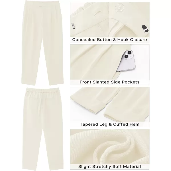 GRAPENT Cropped Pants for Women High Waisted Business Causal Pleated Elastic Waist Cuffed Hem Work Trousers Fall Dress PantsLight Beige