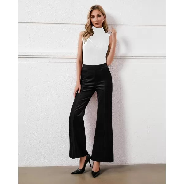 GRAPENT Flare Pants for Women Corduroy Pull On High Waisted Wide Leg Trouser Pants Stretch Bell Bottom Front Seam SlacksBlack